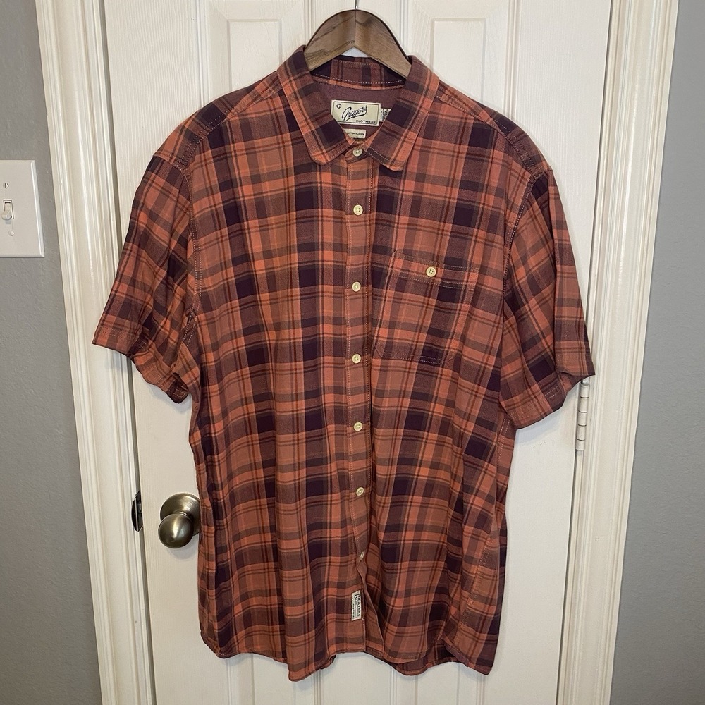 Grayers Flannel Shirt Mens XL Salmon Orange Plaid Short Sleeve Button Front